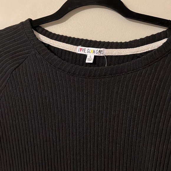 Love, Glam Girl large Jayme brushed tie front pullover black long sleeve stitch - Picture 3 of 11